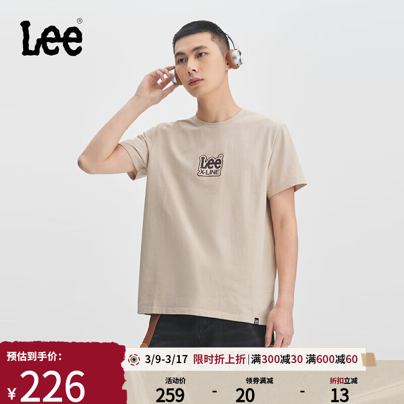 Lee 李 24春夏标准版型字母logo印花圆领男短袖T恤潮LMT0081444LE 米白色 L 50.39元