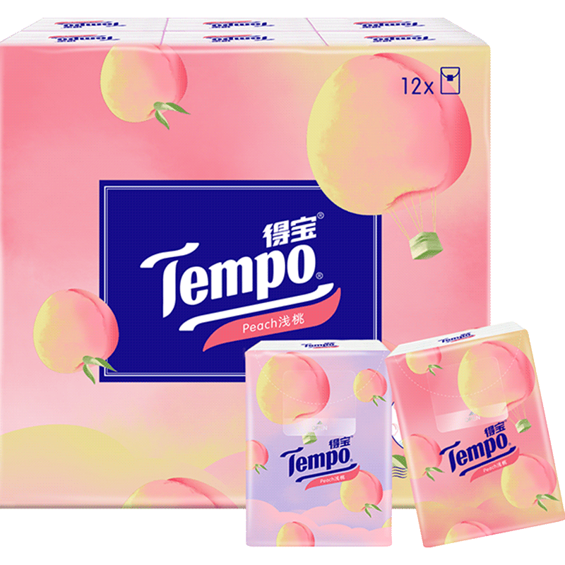 Tempo 得宝 轻浅桃香印花手帕纸 7张*12包 便携随身装 4层 ￥1.4