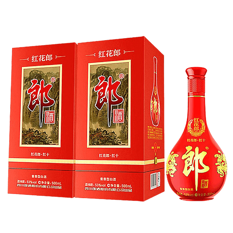 再降价、PLUS会员：郎酒红花郎10 酱香型 高度白酒 53度 500ml*2瓶 双瓶装 499.05