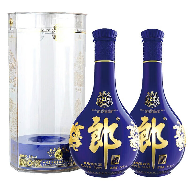 移动端、京东百亿补贴：郎酒 青花郎 酱香型高度白酒 53度 500ml*2瓶（年份随