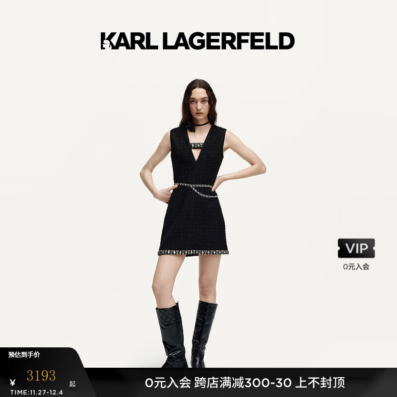 KARL LAGERFELD 卡尔拉格斐2024秋季粗花呢无袖连衣裙老佛爷K26L1302 黑色 40 3790.5