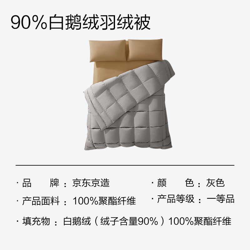 京东京造 Duvet D'oie 杜唯朵 90%白鹅绒羽绒被 1400g 2*2.3M 分区白鹅绒被 1461.02元