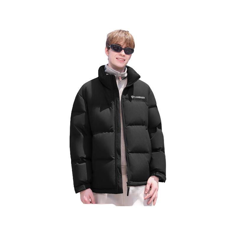 坦博尔 25新款短款羽绒服男女同款冬季新款运动保暖休闲外套TA5550363D 黑色 S