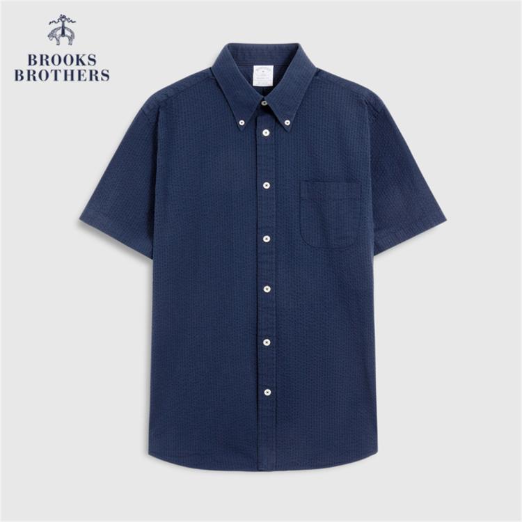 Brooks Brothers 男士夏新凉感泡泡纱扣结领休闲短袖衬衫 489元