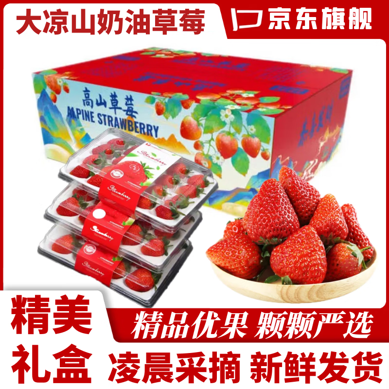 傻鲜森 四川大凉山草莓 99红颜奶油草莓 新鲜水果酸甜草莓礼盒 大果 1盒 12.3