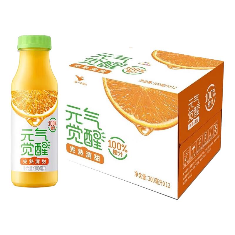 统一 元气觉醒100%橙汁300毫升*12瓶 整箱装新旧款随机发货 15.9元（需用券）