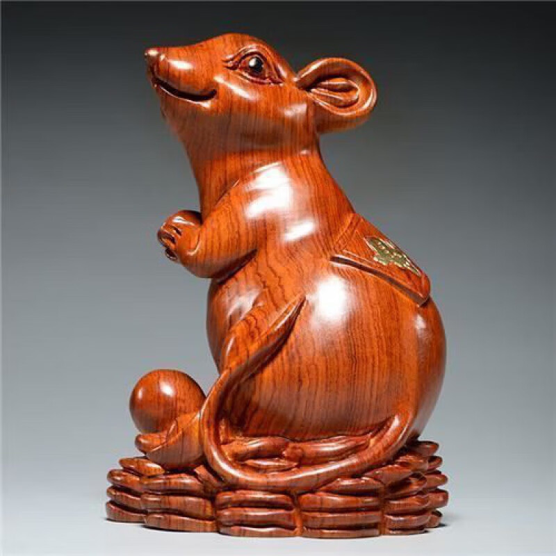 LISM 花梨木雕老鼠摆件十二生肖装饰工艺品 14.6元（需用券）