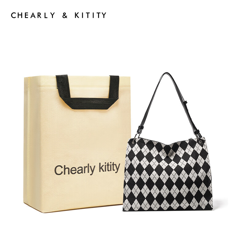 Chearly kitity 百搭单肩斜挎包七夕情人节礼物送女友 CK3000221-黑白格子 68.55元