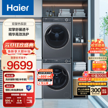 Haier 海尔 XQG100-B14376LU1+HGY100-F376U1 热泵式洗烘套装 极夜灰 ￥7839
