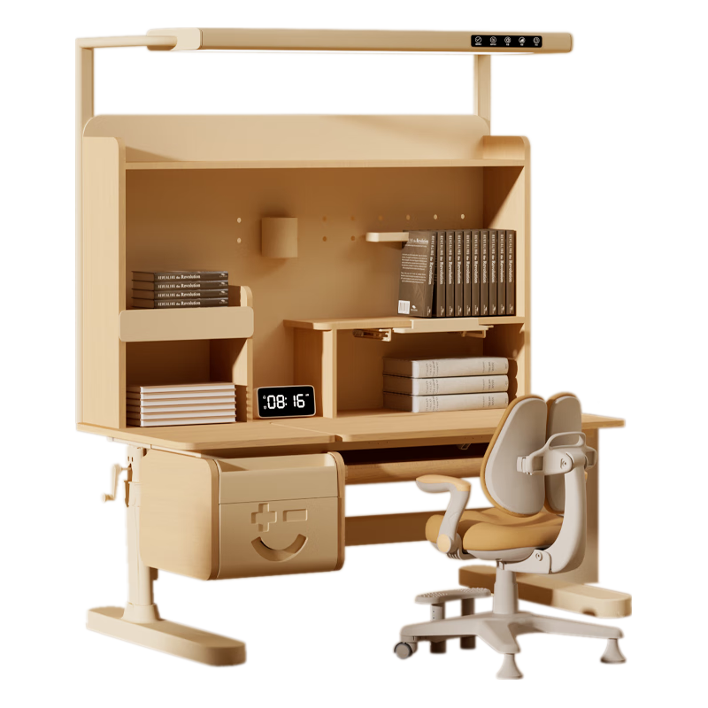 多彩鱼 儿童学习桌椅书桌椅套装课桌中小家用实木写字大白桌椅可升降 1.0M