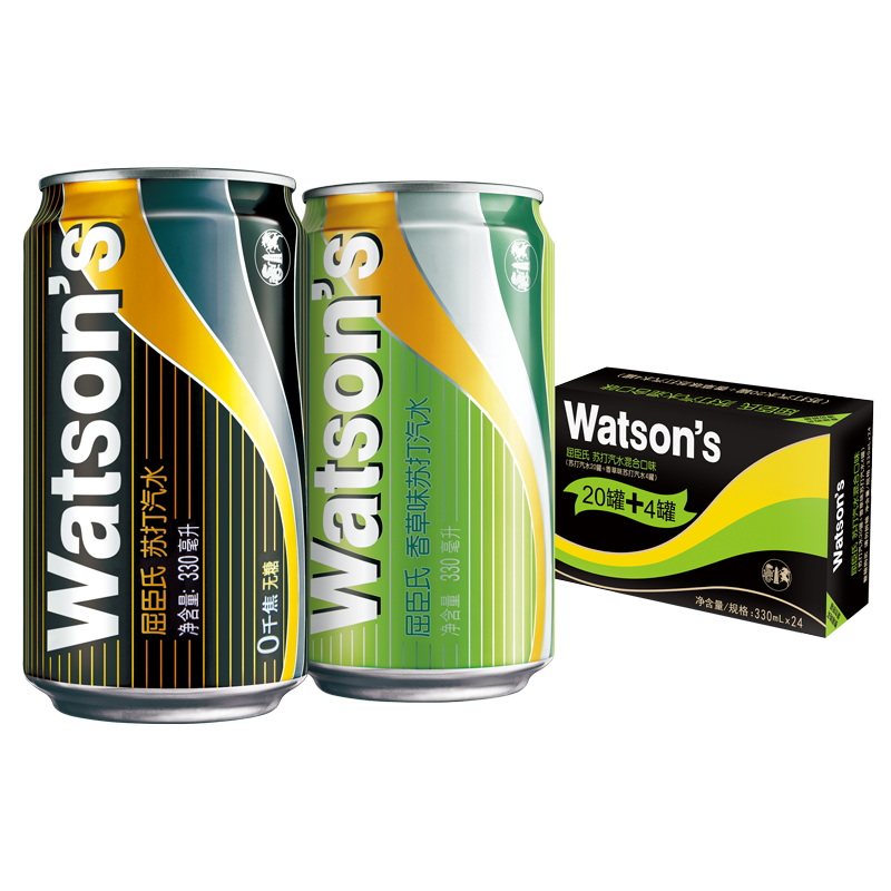 PLUS会员，需首购：（Watsons）屈臣氏 苏打汽水混合系列 330ml*24罐*2箱 129.8元