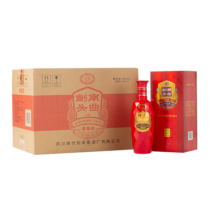 PLUS会员：剑南春 剑南头曲（红淡雅）52度 500ml*6瓶 整箱装 浓香型白酒 518.84