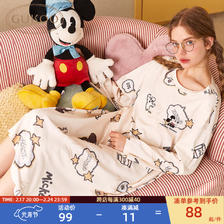 GUKOO 果壳 睡衣女春秋款迪士尼系列米奇卡通满印圆领套头睡裙可外穿家居服