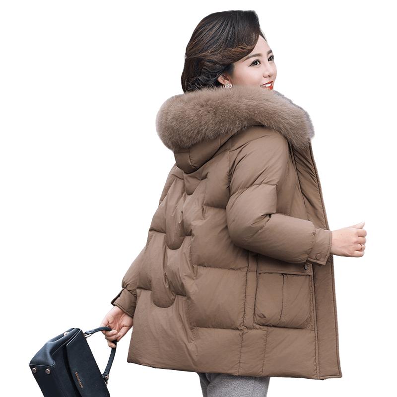 鸭鸭羽绒服 鸭鸭（YAYA）鸭鸭中年羽绒服女中长款冬季老年加厚保暖狐狸毛