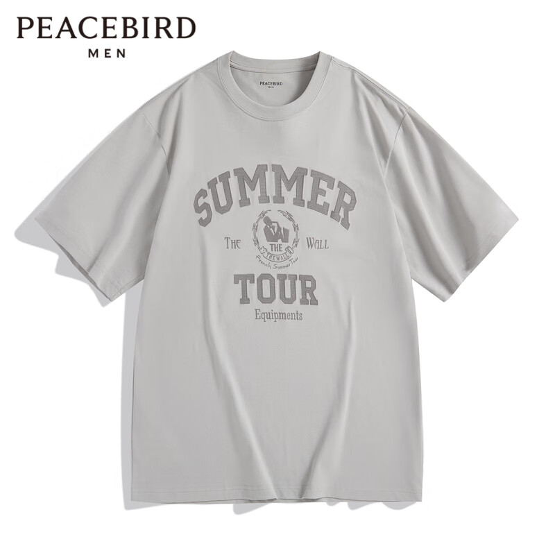 PEACEBIRD 太平鸟 男装短袖t恤2024年夏季美式复古重磅潮流休闲体恤合集 灰色
