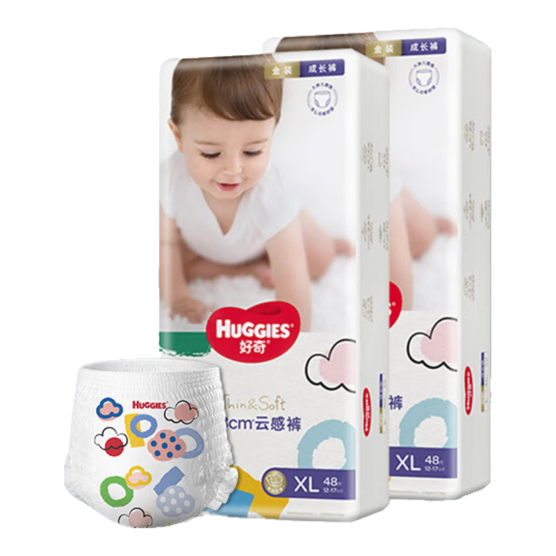 PLUS会员：好奇（Huggies）金装成长裤XL96片(12-17kg)加大号婴儿尿不湿超薄柔软