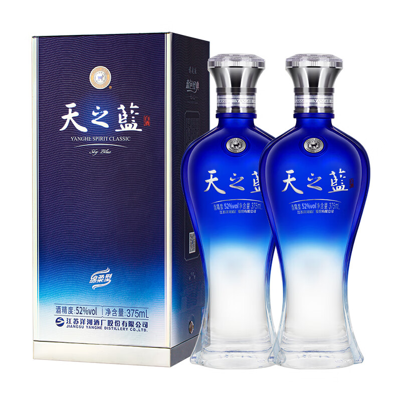 洋河 天之蓝 52%vol 绵柔浓香型白酒 375ml*2瓶 428元