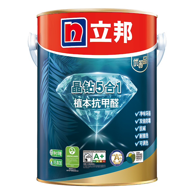 立邦 NIPPON PAINT 立邦 晶钻抗甲醛植本5合1内墙乳胶漆 5L装 1116元