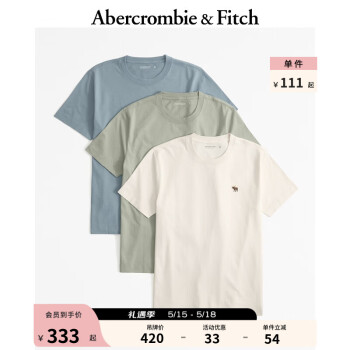 Abercrombie & Fitch 3件装小麋鹿纯色短袖T恤 358480-1 ￥330.59