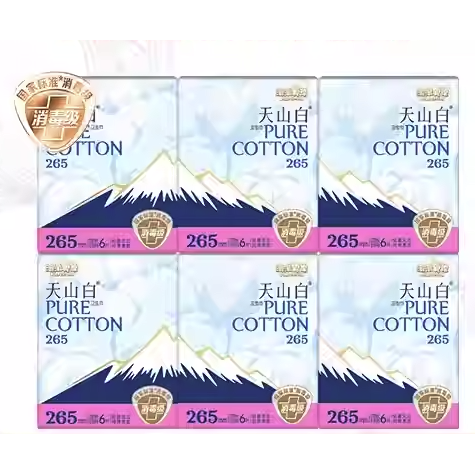 淘淘氧棉 天山白卫生巾 265mm 6片*6包 36.4元