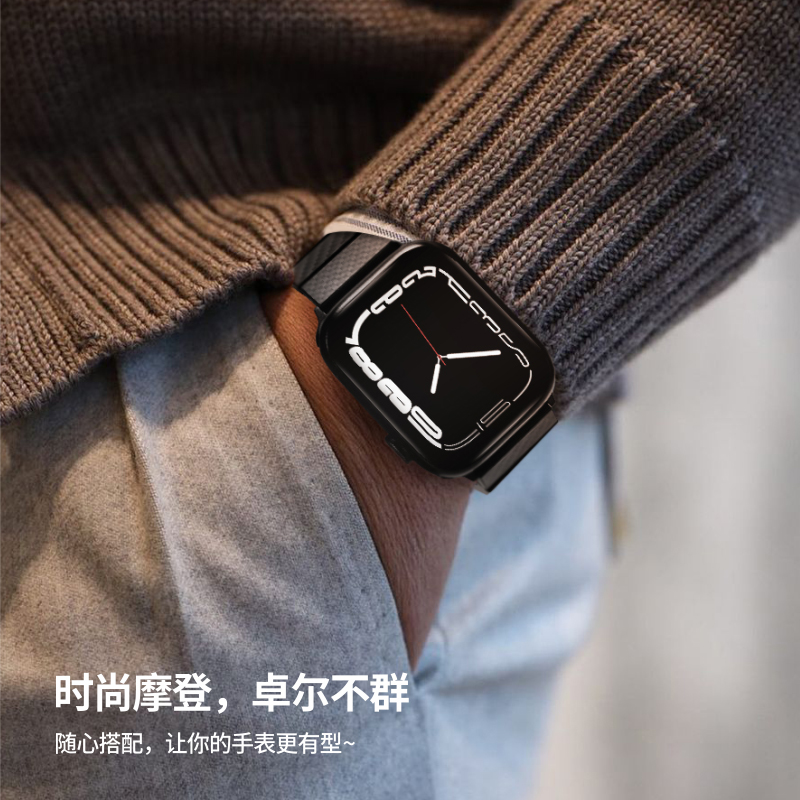 Evutec 进口纯碳纤维手表带适用苹果Apple Watch Ultra/S8/7/6/5/4/SE代iWatch系列男款