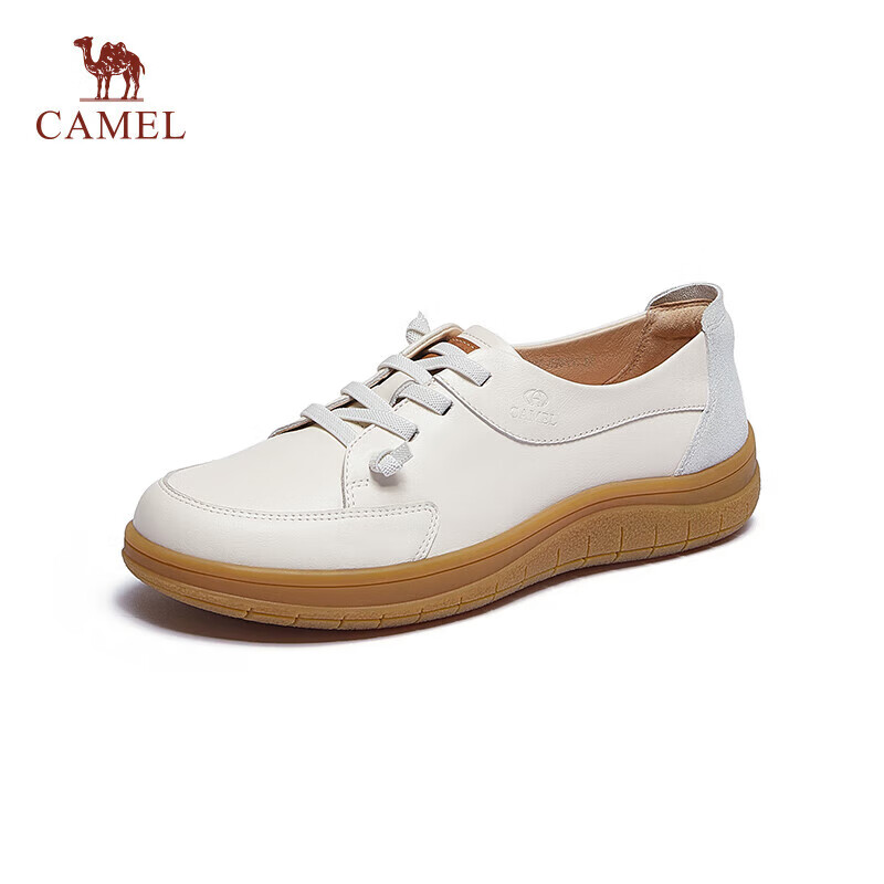 CAMEL 骆驼 女鞋 2024春季新款时尚优雅深口系带单鞋女平底休闲舒适单鞋 L24S022027 米白 36 299元（需用券）
