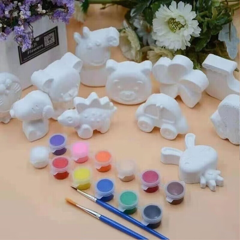 贝可麦拉 儿童石膏涂鸦DIY摆件玩具 10个随机白胚+12色颜料2画笔 14.75元（需用券）