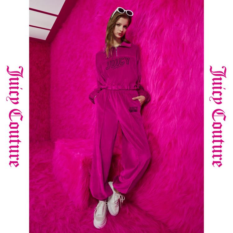 Juicy Couture 橘滋 樱桃雪山logo绣花剪毛绒短款女式卫衣 221元