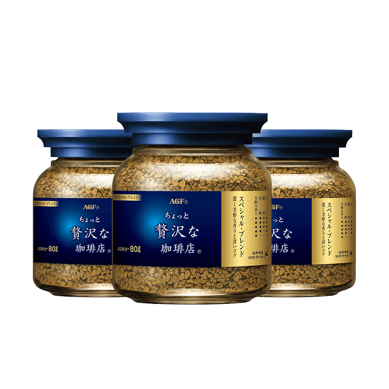 移动端：AGF 日本AGF咖啡奢华咖啡-蓝白速溶冻干无蔗糖80g*3罐 115.29元（淘金
