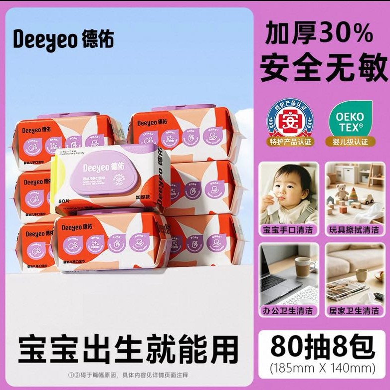 88VIP：德佑 湿巾婴儿湿巾手口湿纸巾宝宝湿巾纸实惠装 80抽 8包 33.17元