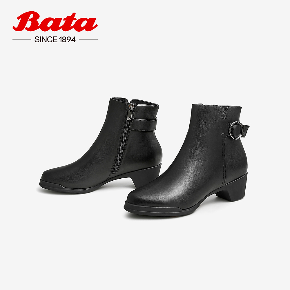 Bata 拔佳 时装靴女冬商场新款粗跟软底百搭牛皮通勤短筒靴AV458DD2 260.53元（