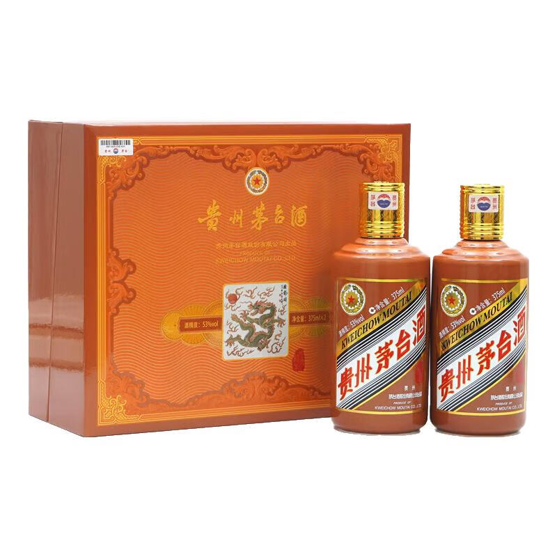 移动端、京东百亿补贴：茅台 MOUTAI 甲辰龙年 53%vol 酱香型白酒 375ml*2瓶 礼盒