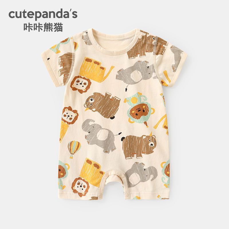cutepanda's 咔咔熊猫 婴儿短袖短裤连体衣夏装男女宝宝新生儿爬爬服无骨哈衣