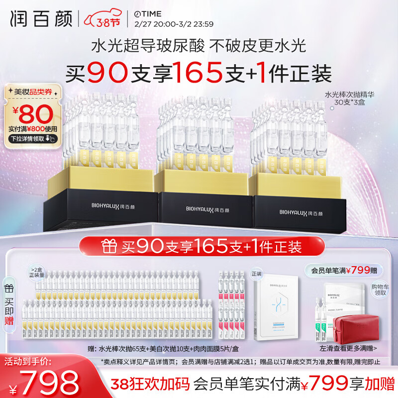 润百颜 水光棒嘭弹次抛精华液1.3ml*90支+赠75支+面膜5片 591.72元（需用券）