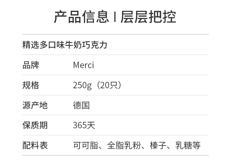 德国进口merci 精选牛奶巧克力礼盒250g 7种口味拍2件60元包邮 天猫 逛丢 实时同步全网折扣