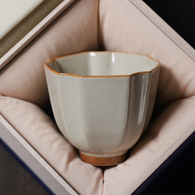 祥业 米黄汝窑主人杯家用陶瓷茶杯个人专用单杯品茗杯功夫茶具单个茶碗 