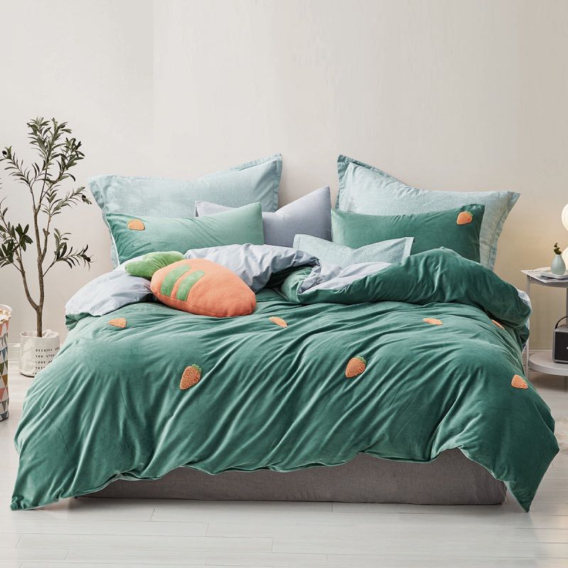 MENDALE 梦洁家纺 法兰绒素色四件套加厚保暖冬季床上用品单双人床单被套 拔