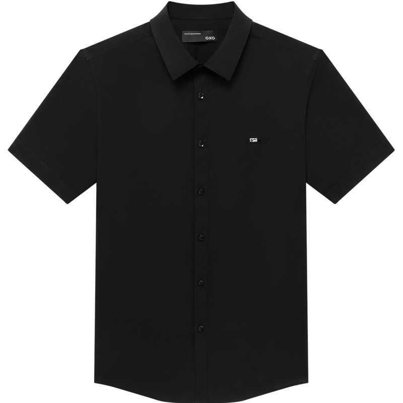 GXG奥莱 21年夏季商场同款刺绣休闲简约青年短袖衬衫 黑色 165/S 52.91元