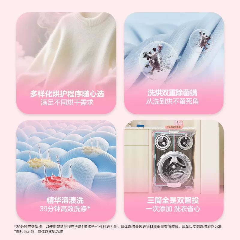 统帅 [新品]海尔出品统帅三筒懒人洗衣机干衣机套装12.5kg全自动洗衣房 6704.05元 - 86线报
