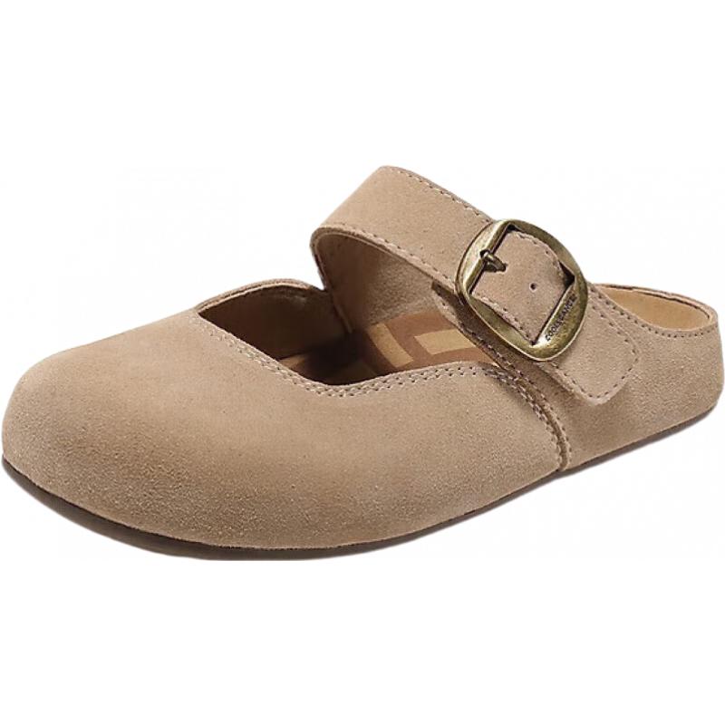 百丽 周雨彤同款半糖吐司1代升级款女平底勃肯鞋B7Y1DCQ5 杏色-半包款（1代升