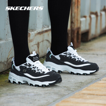 SKECHERS 斯凯奇 舒适熊猫款D'LITES 绑带时尚休闲女鞋11959 黑色/白色/BKW 136.27元