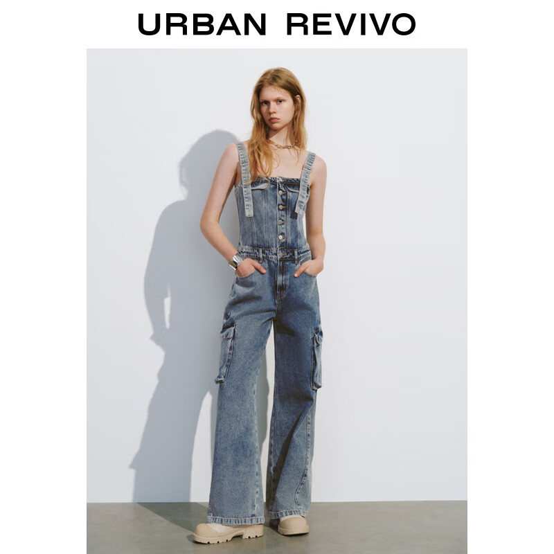 URBAN REVIVO UR2024秋季女装复古休闲工装风口袋牛仔背带裤UYL840004 蓝色 25 419元