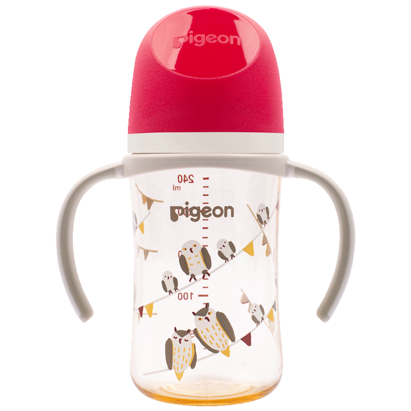 贝亲（Pigeon）双把手PPSU奶瓶 第3代 240ml-猫头鹰 L号 6个月以上 AA221 86.59元