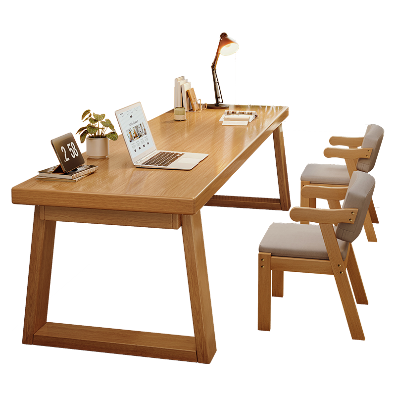 移动端、京东百亿补贴：林之语 实木书桌学习家用双人电脑桌长条桌 深胡