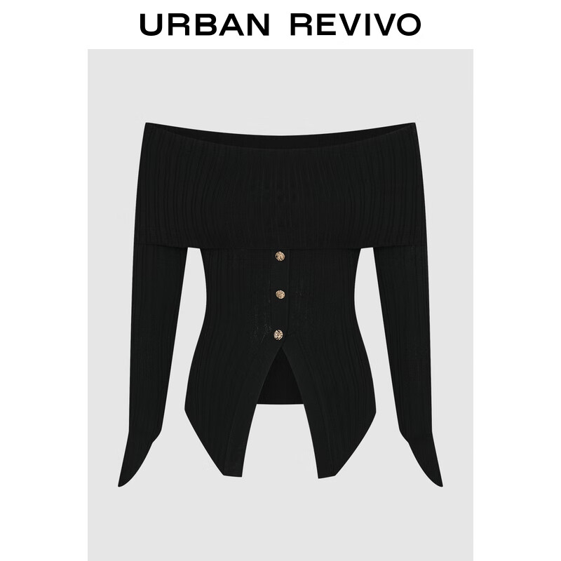 URBAN REVIVO UR2024秋冬女装设计感坑条修身针织衫UWG940279 正黑 XL 279元（需用券