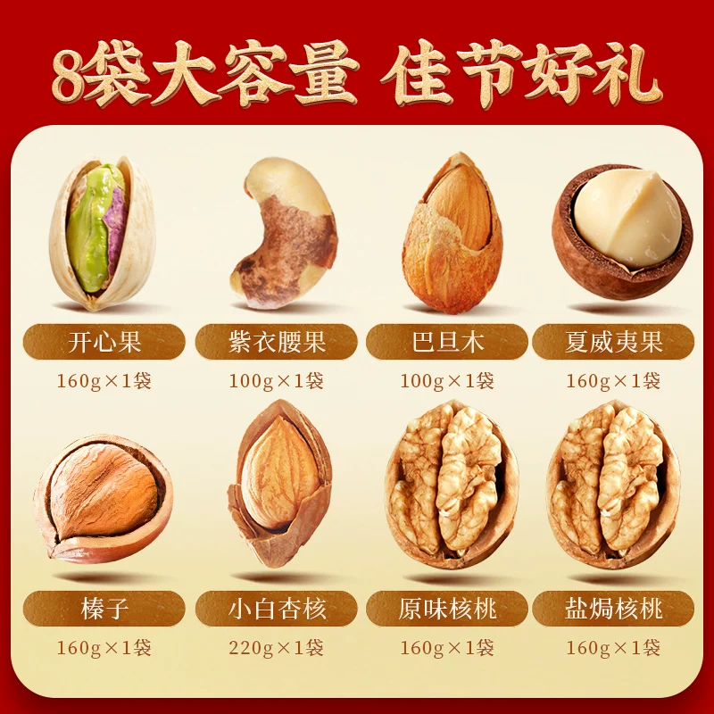 沃隆 坚果礼1220g/8袋坚果礼盒中秋节日送礼 136元 - 线报酷