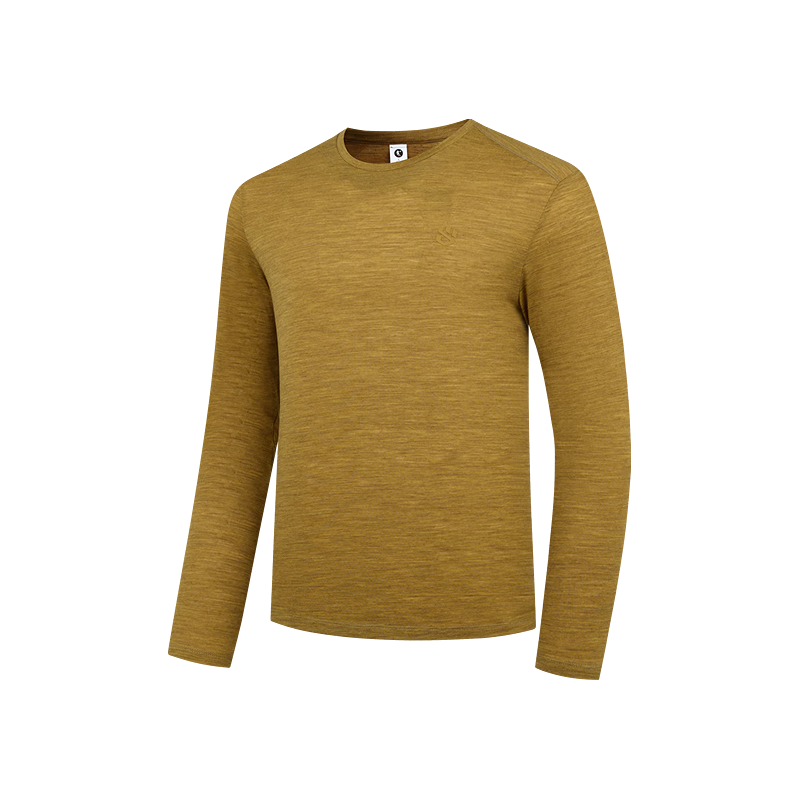 乔丹 山神美利奴羊毛长袖男t恤秋季透气速干运动户外T恤上衣 鞠衣黄花灰 L 