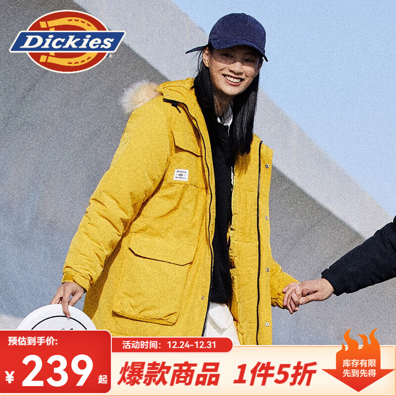 Dickies 帝客 棉服 可脱卸毛领字母印花多口袋夹克百搭厚外套 9551 姜黄 L ￥239