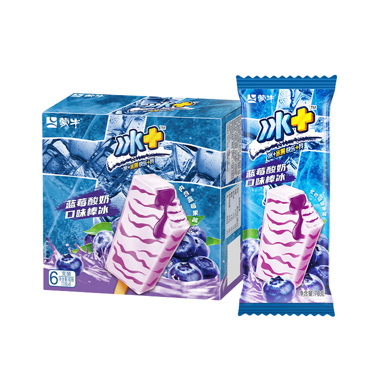 蒙牛冰+蓝莓酸奶口味棒冰70g*6支 （家庭装） 59.25元（合单件5.92元）