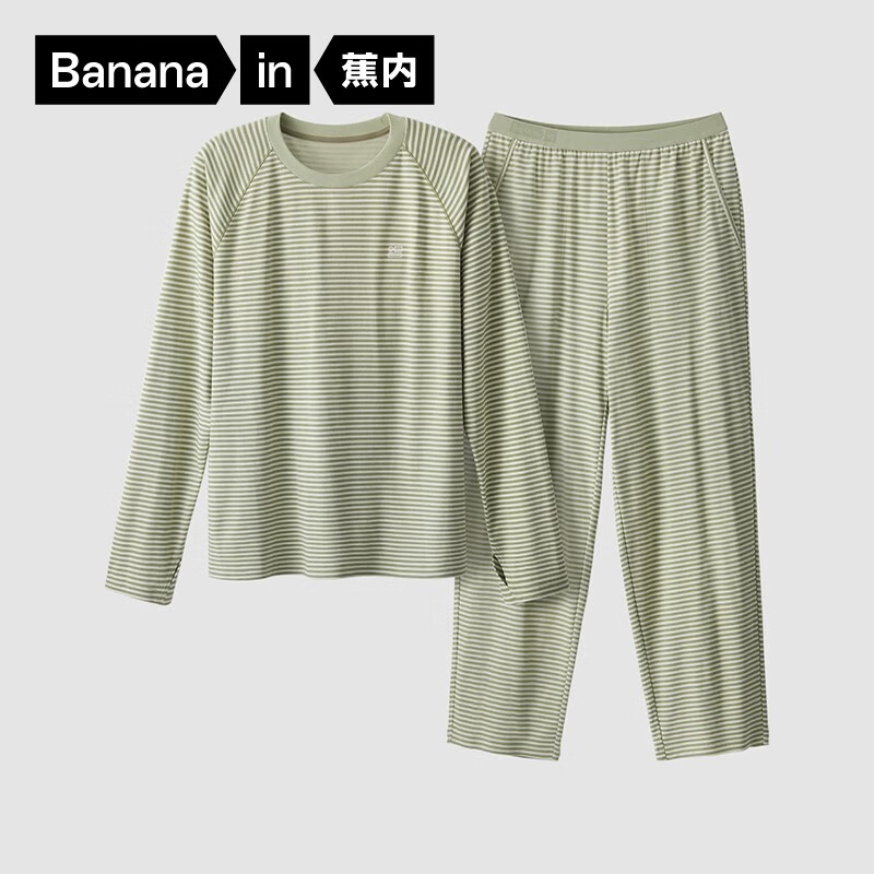 Bananain 蕉内 棉棉507S男士睡衣条纹家居服套装 氲氲绿条纹 L 169.5元